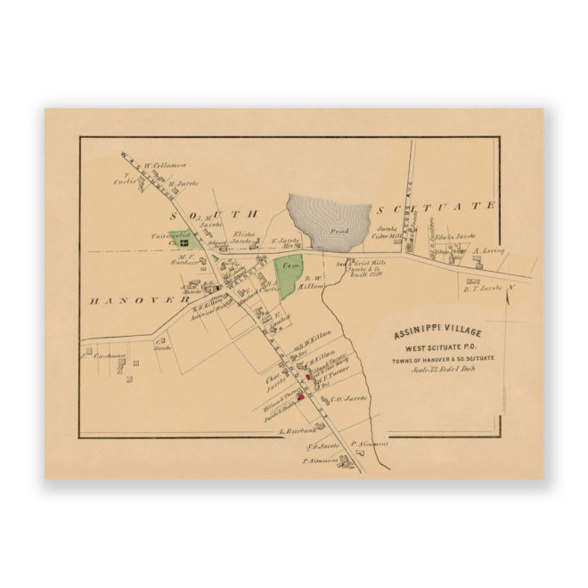 Hanover - Assinippi Village, Massachusetts Antique Map Reproduction