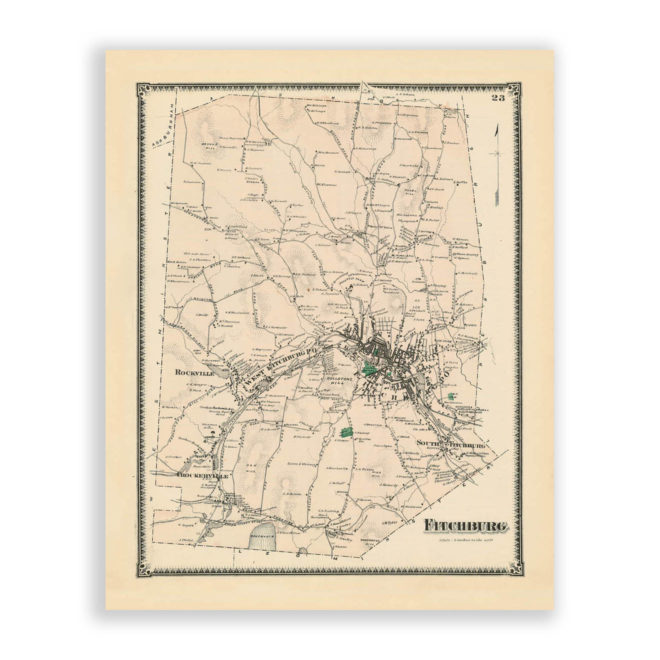 Fitchburg, Massachusetts Antique Map Reproduction