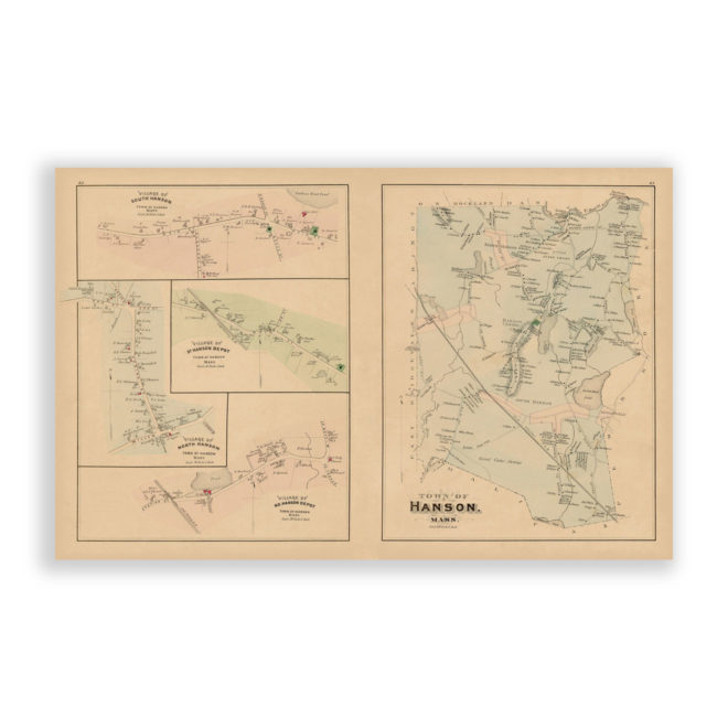 Town of Hanson and Villages, Massachusetts Antique Map Reproduction