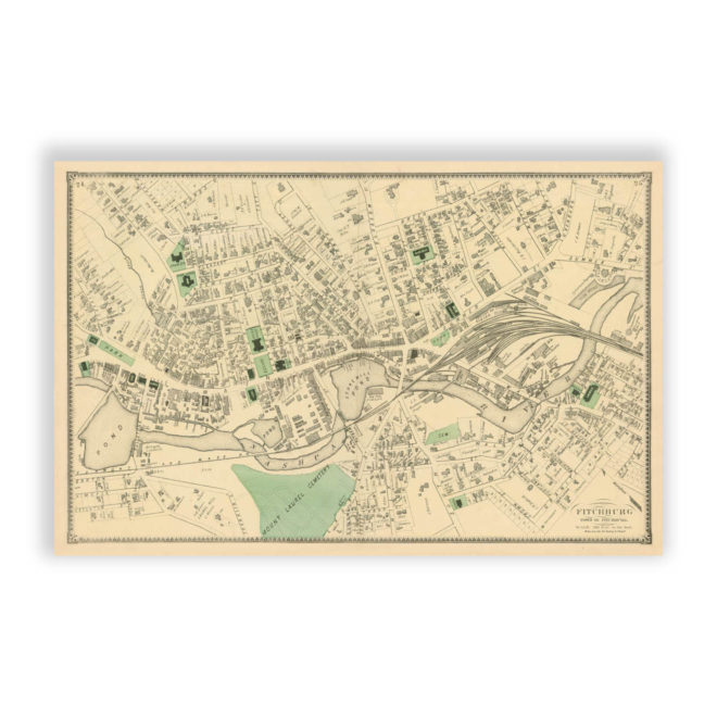 Fitchburg Village, Massachusetts Antique Map Reproduction