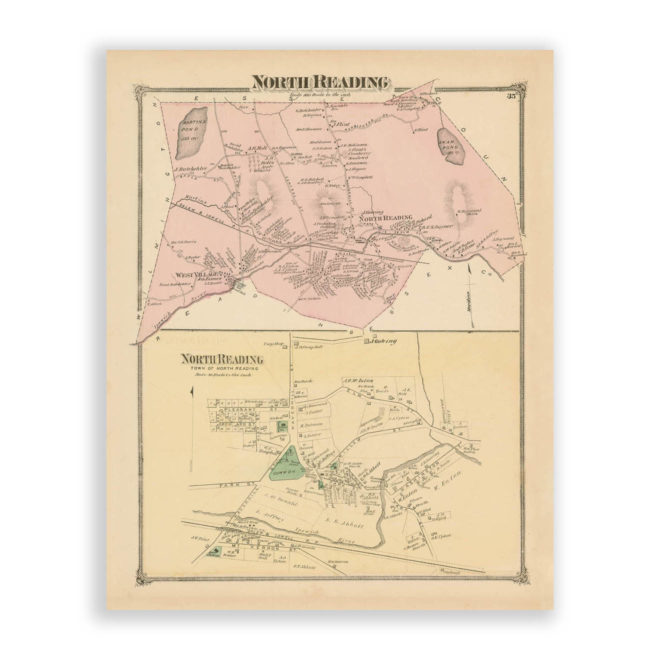 North Reading, Massachusetts Antique Map Reproduction