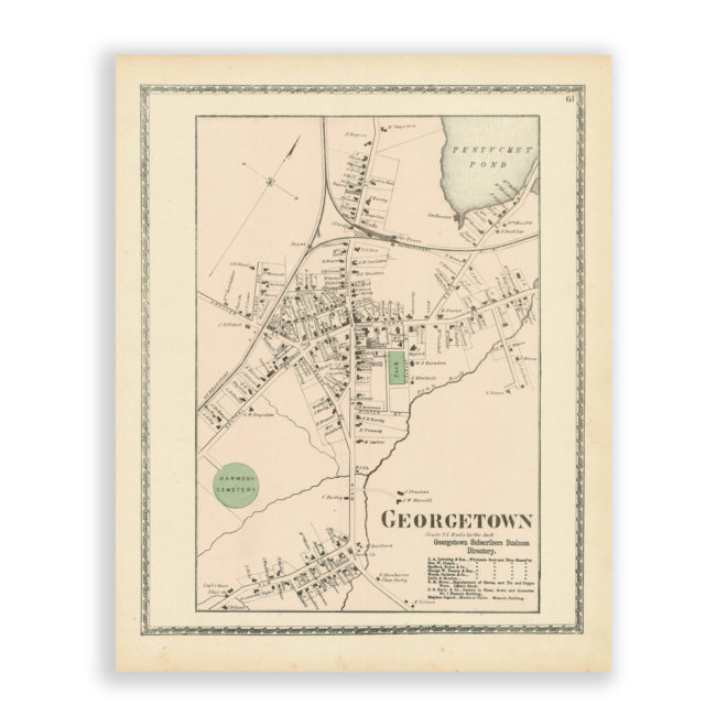 Georgetown Village, Massachusetts Antique Map Reproduction