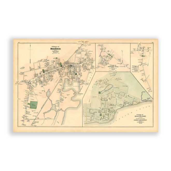 Hyannis and Hyannisport Villages, 1879 - Massachusetts Antique Map Reproduction