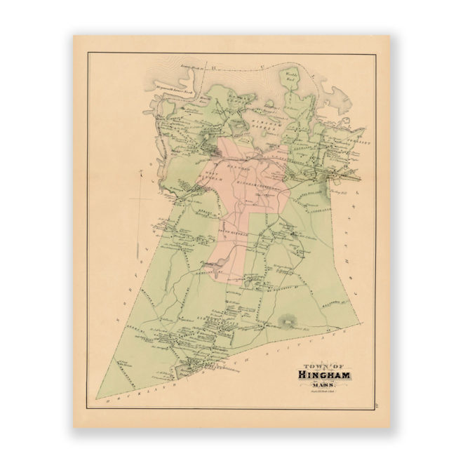 Hingham, Massachusetts Antique Map Reproduction