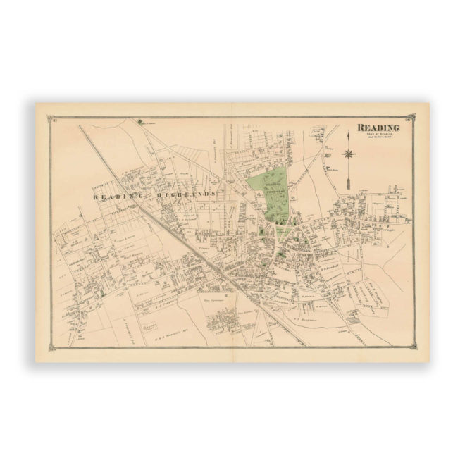 Reading Village, Massachusetts Antique Map Reproduction