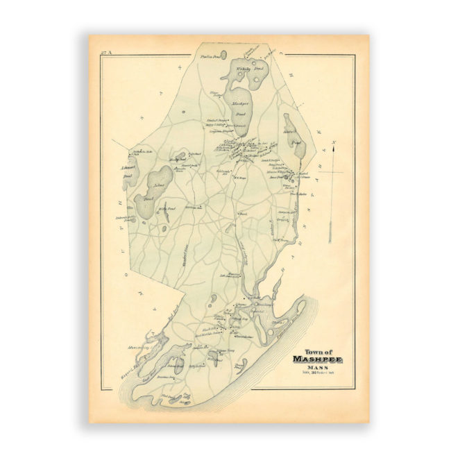 Town of Mashpee, Massachusetts Antique Map Reproduction