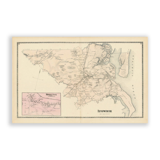 Ipswich, Massachusetts Antique Map Reproduction