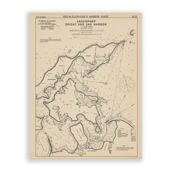 Sag Harbor, Orient and Greenport, New York Antique Nautical Chart Reproduction