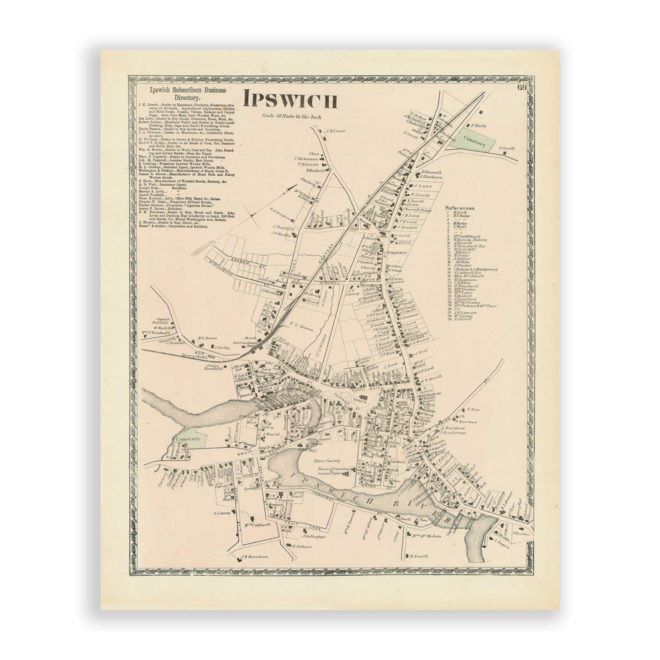 Ipswich Village, Massachusetts Antique Map Reproduction