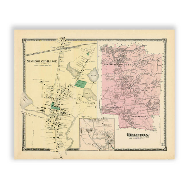 Grafton, Massachusetts Antique Map Reproduction