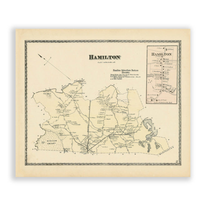 Hamilton, Massachusetts Antique Map Reproduction