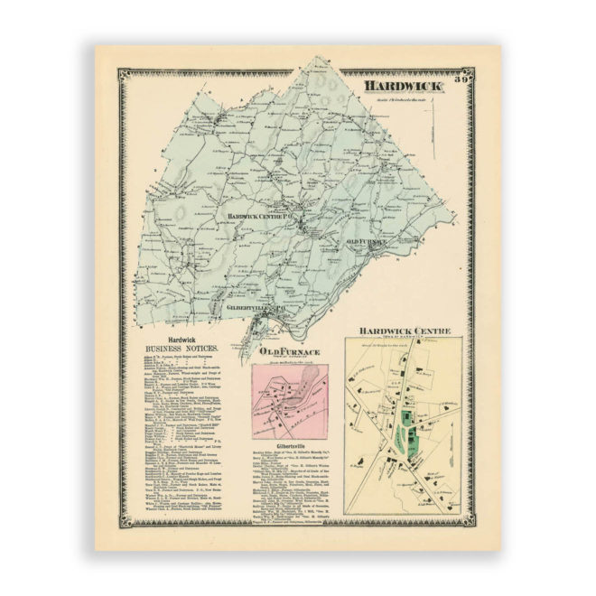 Hardwick, Massachusetts Antique Map Reproduction