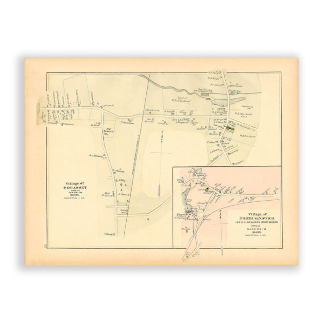 Pocasset Vilage and North Sandwich, Massachusetts Antique Map Reproduction