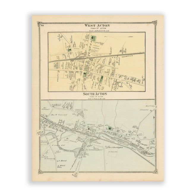 West Acton and South Acton Villages, Massachusetts Antique Map Reproduction