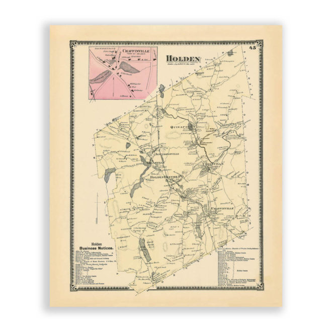 Holden, Massachusetts Antique Map Reproduction