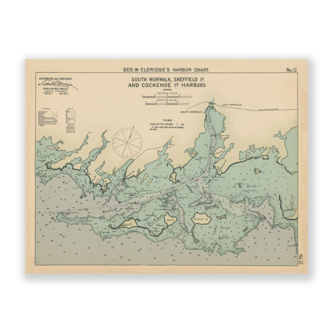 South Sheffield Island and Cockenoe Island Harbor, Connecticut Antique Nautical Chart Reproduction