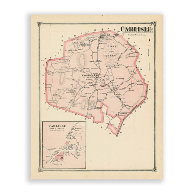 Carlisle, Massachusetts Antique Map Reproduction