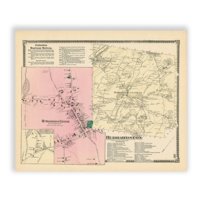 Hubbardston, Massachusetts Antique Map Reproduction