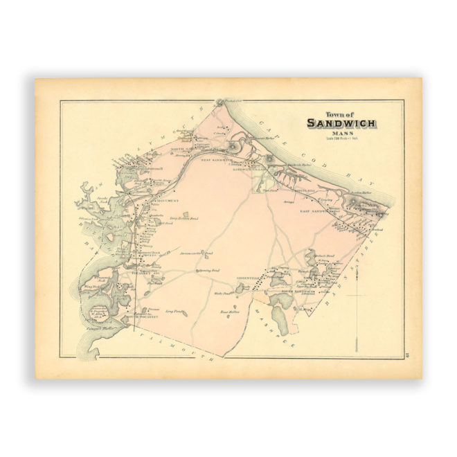 Town of Sandwich, Massachusetts Antique Map Reproduction