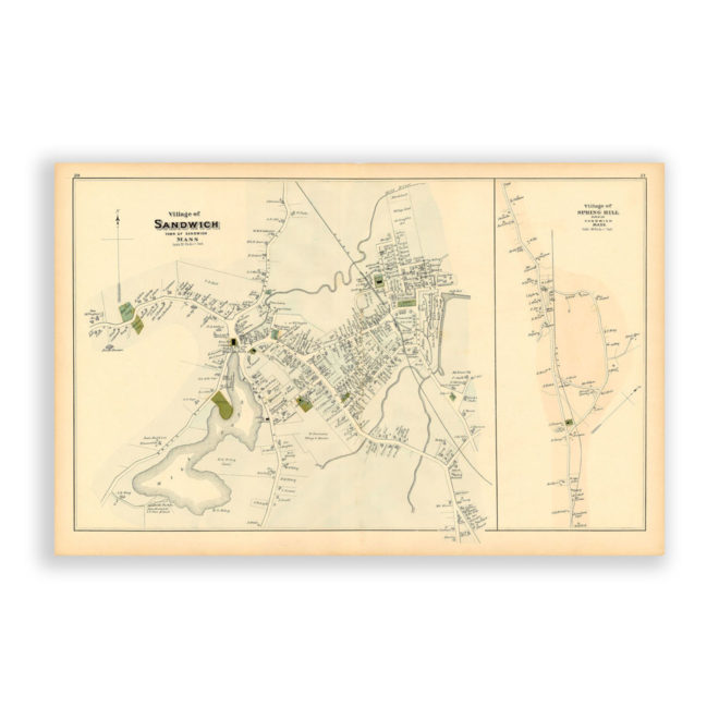 Village of Sandwich, Massachusetts Antique Map Reproduction