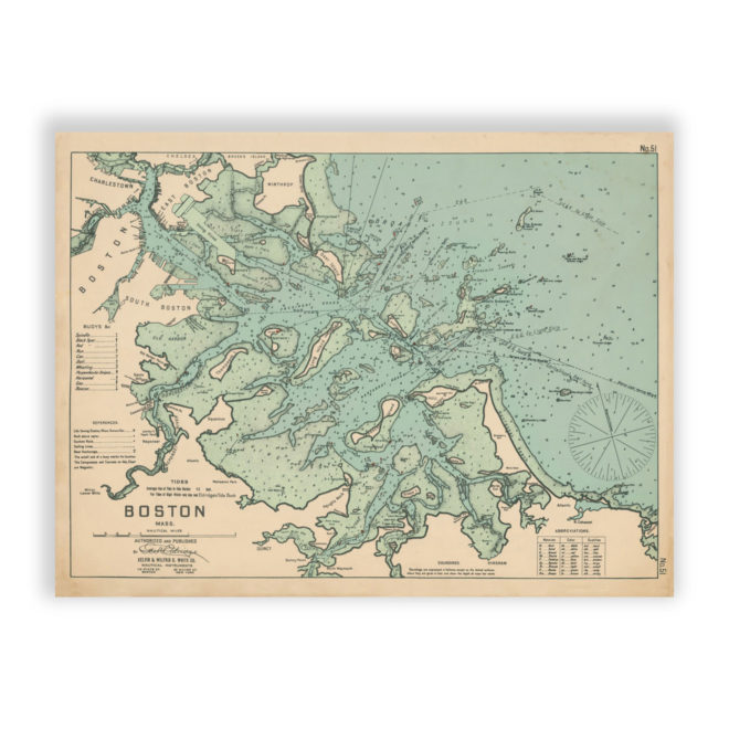 Boston Harbor, Massachusetts Antique Nautical Chart Reproduction