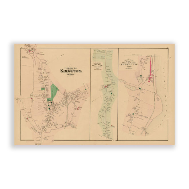 Kingston, Rocky Nook and North Plymouth, Massachusetts Antique Map Reproduction