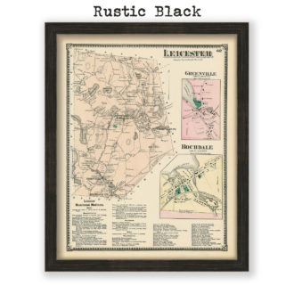 Leicester, Massachusetts Antique Map Reproduction