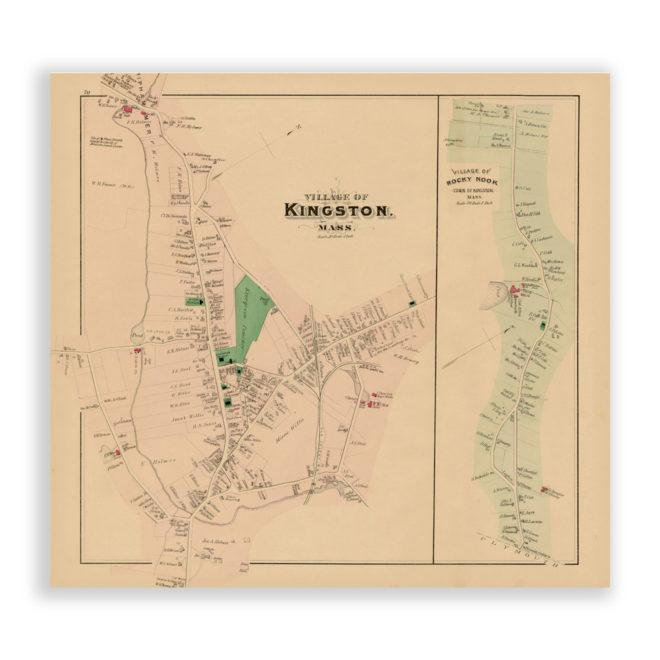 Kingston and Rocky Nook, Massachusetts Antique Map ReproductionMassachusetts Antique Map Reproduction