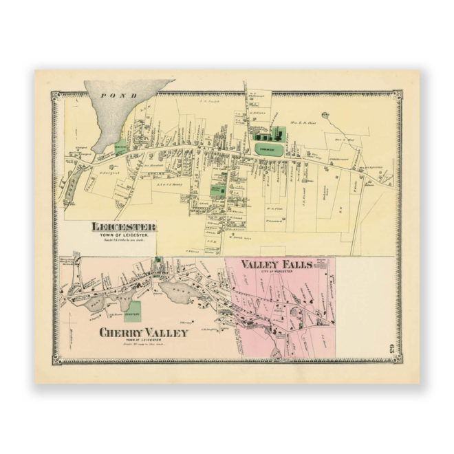 Leicester Villages, Massachusetts Antique Map Reproduction