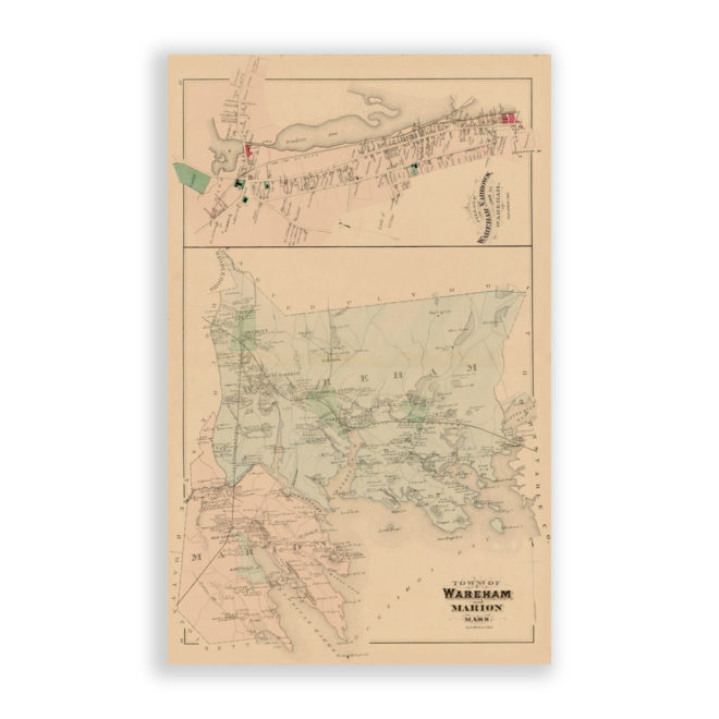 Marion, Wareham and Wareham Narrows, Massachusetts Antique Map Reproduction