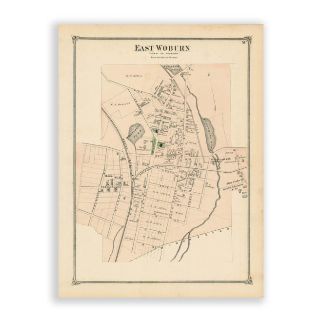 East Woburn Village, Massachusetts Antique Map Reproduction