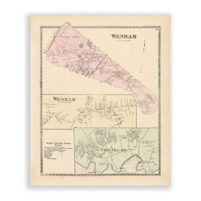 Whenham, Massachusetts Antique Map Reproduction