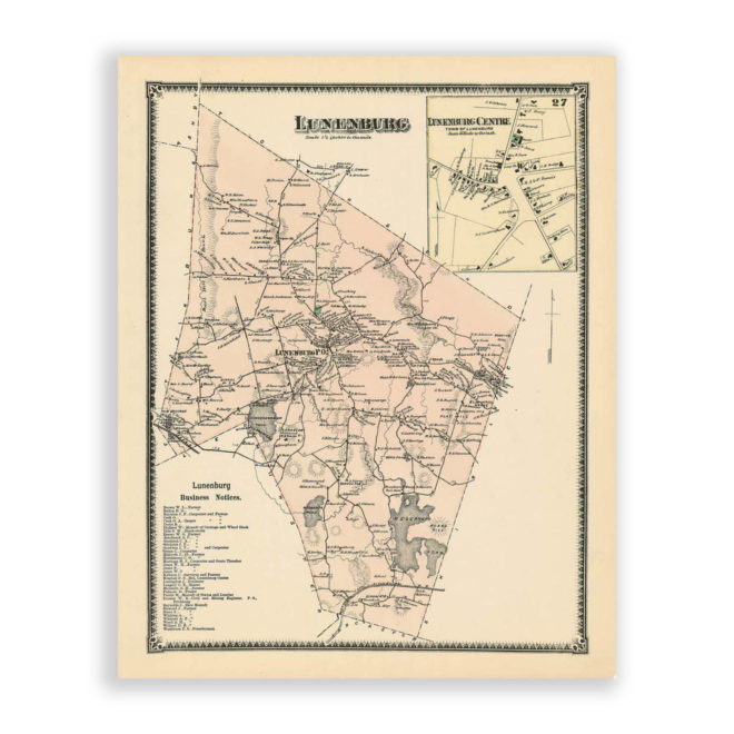 Lunenburg, Massachusetts Antique Map Reproduction