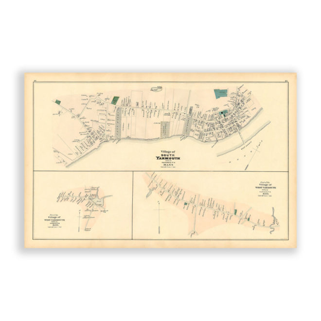 Village of South and West Yarmouth, Massachusetts Antique Map Reproduction