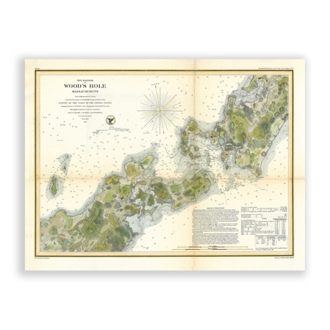 Woods Hole, Cape Cod, Massachusetts Antique Nautical Chart Reproduction