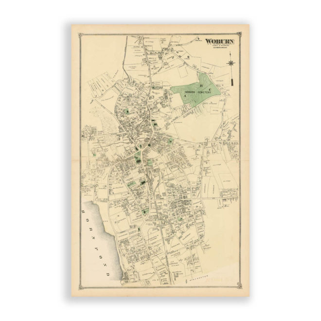 Woburn Village, Massachusetts Antique Map Reproduction