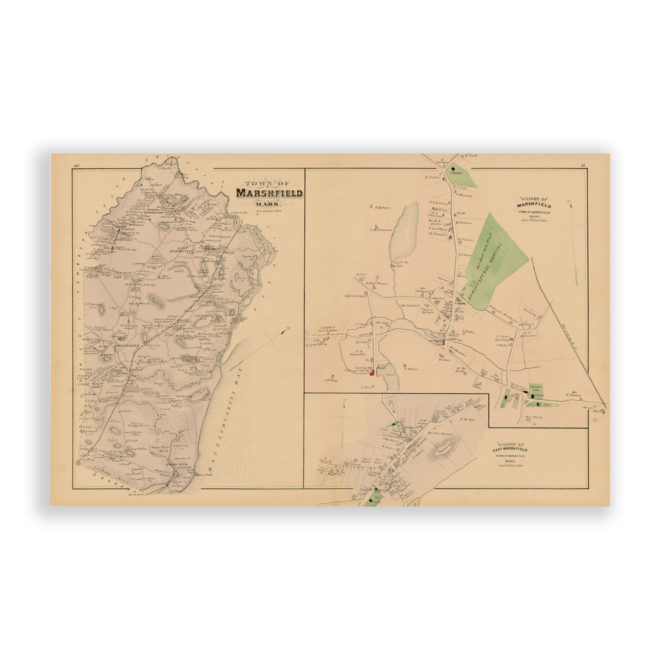 Town of Marshfield and Villages, Massachusetts Antique Map Reproduction