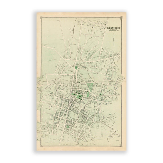 Stoneham Village, Massachusetts Antique Map Reproduction