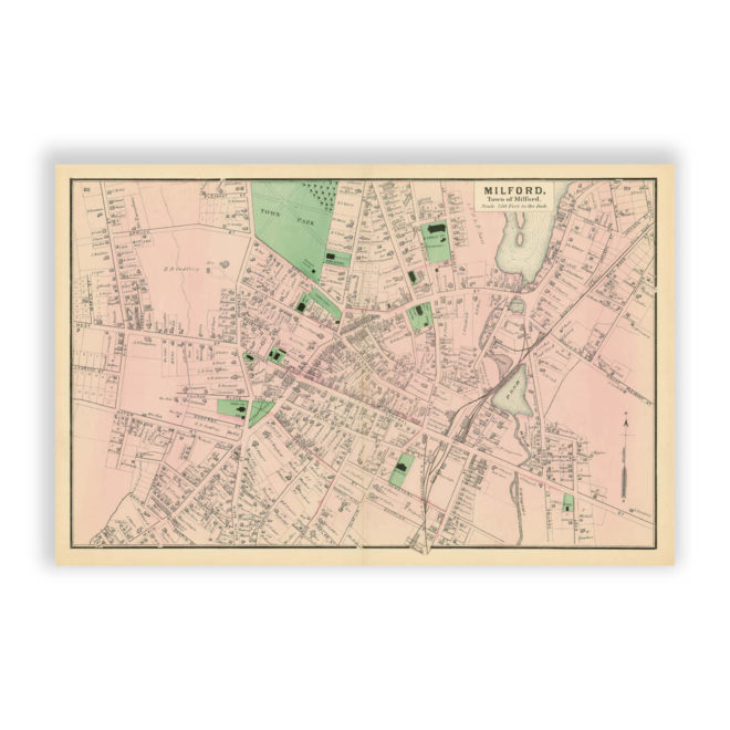 Milford Village, Massachusetts Antique Map Reproduction