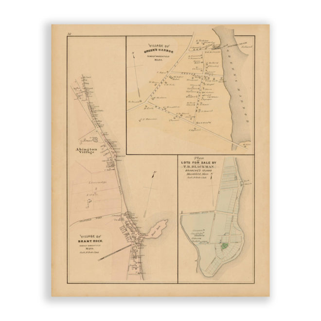 Brant Rock and Green Harbor, Marshfield, Massachusetts Antique Map Reproduction