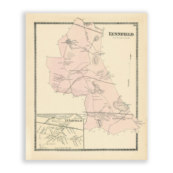 Lynnfiels, Massachusetts Antique Map Reproduction