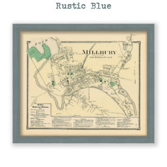 Millbury Village, Massachusetts Antique Map Reproduction