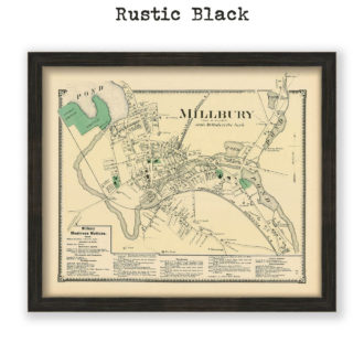 Millbury Village, Massachusetts Antique Map Reproduction