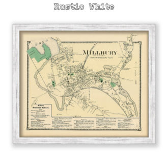 Millbury Village, Massachusetts Antique Map Reproduction