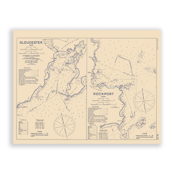 Rockport and Gloucester, Massachusetts Antique Chart Reproduction