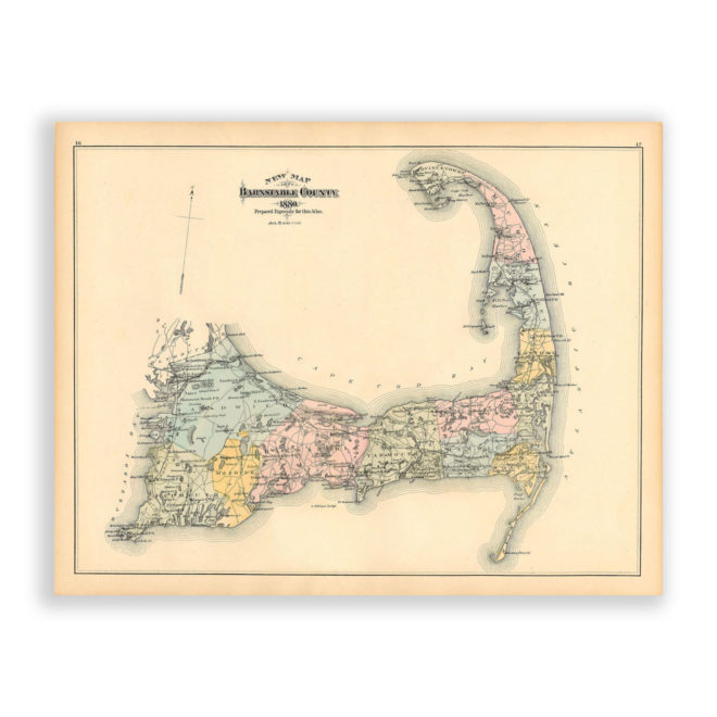 Cape Cod - Barstable County, Massachusetts Antique Map Reproduction