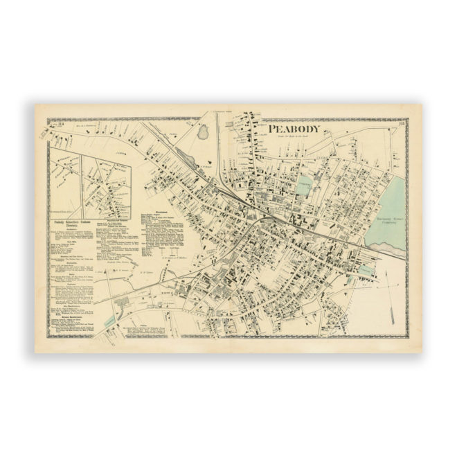 Peabody Village, Massachusetts Antique Map Reproduction