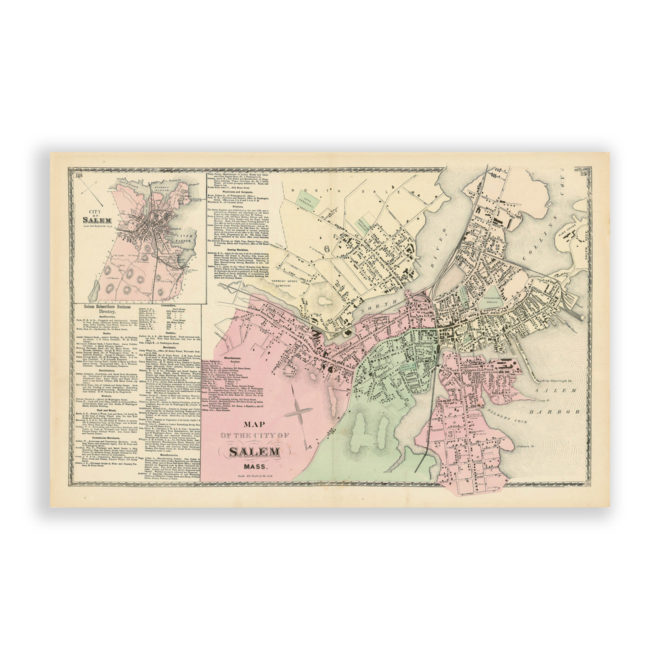 Salem, Massachusetts Antique Map Reproduction