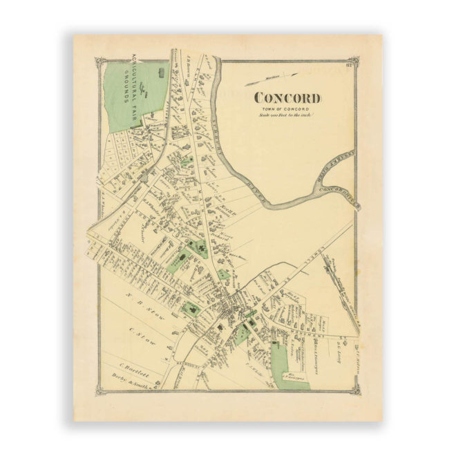 Concord Village, Massachusetts Antique Map Reproduction