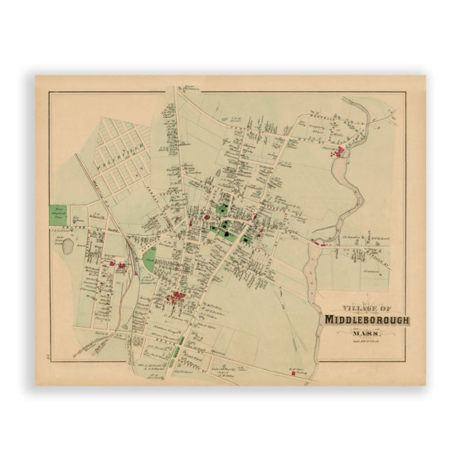 Middleborough Village, Massachusetts Antique Map Reproduction